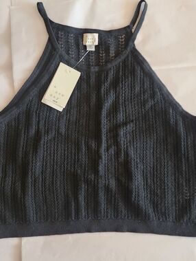 Black Crochey Knit Halter Crop Top XL Target FESTIVAL BOHO SUMMER NWT